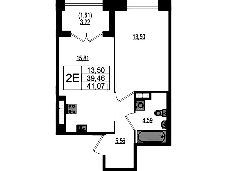 1-комнатная квартира 41.07 м², 3/4 эт., ЖК «Ranta Residence»